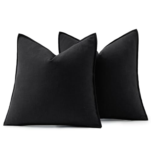 Image of MIULEE Decorative Linen Euro Sham Pillow Covers 28x28 Inch Black Boho Farmhouse Neutral Couch Throw Pillows for Halloween Bed Pack of 2 Accent Modern Pillowcase Sofa Livingroom Home Decor