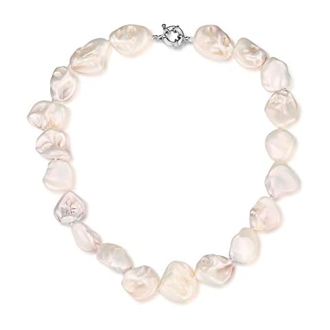 Pearl Choker Necklace for Women Boho Beaded Statement Necklace with Black White Large Freshwater Pearls Silver Fashion Jewelry Gift(White) Cover