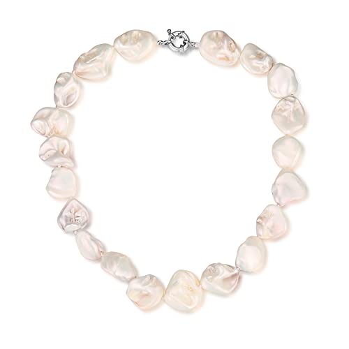 Pearl Choker Necklace for Women Boho Beaded Statement Necklace with Black White Large Freshwater Pearls Silver Fashion Jewelry Gift