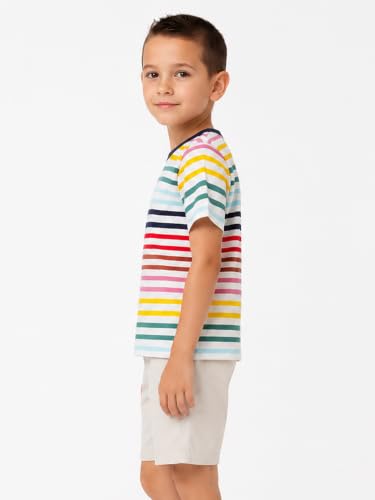 Image of LittleSpring Boys Girls T Shirt Rainbow Striped Cotton Crewneck Tees for Kids Fashion