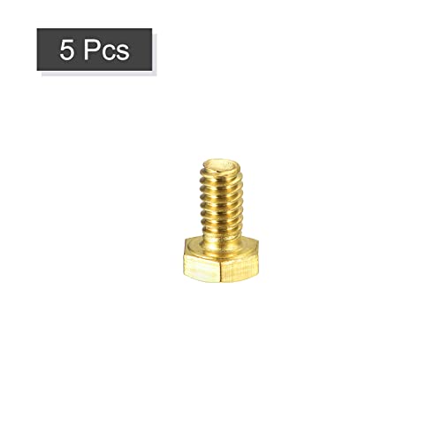 Image of uxcell Brass Hex Bolts, 1 /4-20x1 /2 5pcs Fully Thread Grade 4.8 Solid Brass Hexagon Head Bolt Machine Screws for Machinery