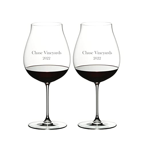 Riedel Personalized Veritas New World Pinot Noir Wine Glasses, Set of 2 Custom Engraved 28.21oz Crystal Wine Glasses for Barbaresco, Nebbiolo, Rosé Champagne and More