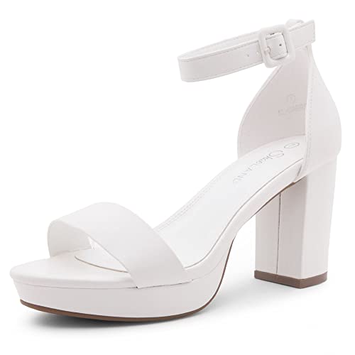 Image of Shoe Land Platform Heels for Women | 3.75 Inch Chunky Block Heeled Sandals with Ankle Strap | Open Toe Strappy High Heels for Wedding, Party & Formal Events