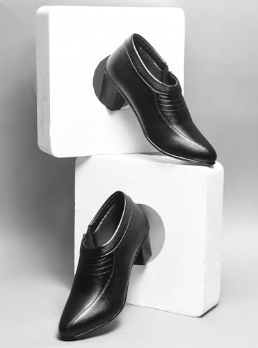 Image of SilverArrow Ankle Length Block Heel Boots Trendy Comfortable Zipper Boots for Womens & Girls Black