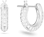 Swarovski Stone Mini Hoop Women's Earrings, Clear Swarovski Crystals on a Rhodium Plated Setting with Lever Back Closure
