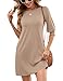 LUYAA Amazon Fashion Womens Clothing 2025 3/4 Sleeve Crewneck Tunics or Tops to Wear with Leggings Solid Color Khaki Dress for Women Womens Spring Fashion 2025 Dress Beige Dress M