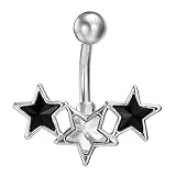 ibasenice Anillo De Piercing para Ombligo Estrella Pequeño Acero Inoxidable Bicolor y Negro Joyería Corporal para Mujer Fiesta Playa Ajustable