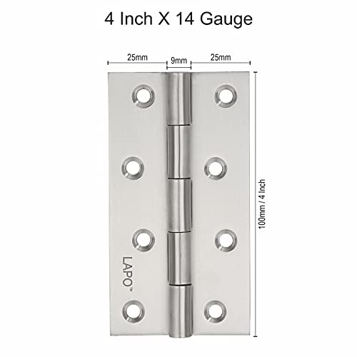 Image of LAPO Stainless Steel Hinges, 4 Inch x 14 Gauge /1.8mm Thickness, Strong Butt Hinges, Seamless Movement, Designed for Kitchen Cabinets & Windows, 5 Years Warranty, Matt Finish, Pack of 12
