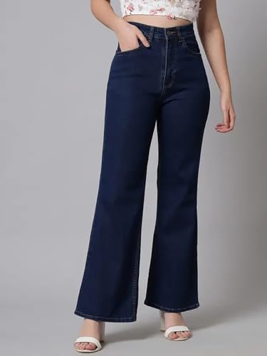 Image of KOTTY Women's Solid|Fit and Flared Fitting|Ankle Leg Style|High Rise|Stechable|Casual Jeans