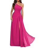 Vestidos de dama de honor de gasa para mujer con abertura, vestidos largos de graduación, plisados, vestidos de cóctel, talla grande, fucsia, 34