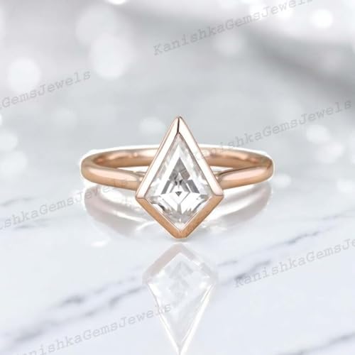 7x11 mm Kite Cut Moissanite Engagement Ring for Women Solid Rose Gold Plated Bezel Setting Handmade Alternative Fine Jewelry Fourth of July Gift for Her2