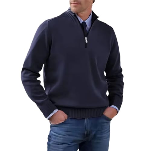 Men's Solid Color Casual V-Neck Zipper Ribbed Patchwork Large Size Long Sleeve Sweater
