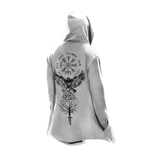 MYZTTZR Mitología Nórdica 3D Cárdigan con Capucha para Hombre Vikingo Tatuaje Estampado Fenrir Odín Cuervo Vintage Moda Otoño Chaqueta Medieval Regalo,Odin Raven,5XL