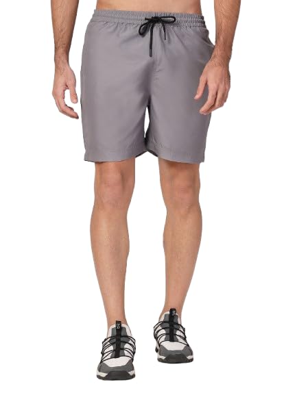 Men Grey Solid Polyester Regular Swim Shorts-image-44