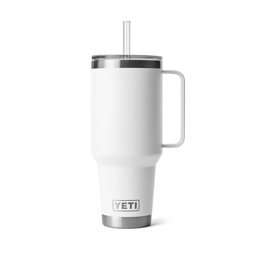 Image of YETI Rambler 42 oz Tumbler with Handle and Straw Lid, Travel Mug Water Tumbler, Vacuum Insulated Cup with Handle, Stainless Steel, White