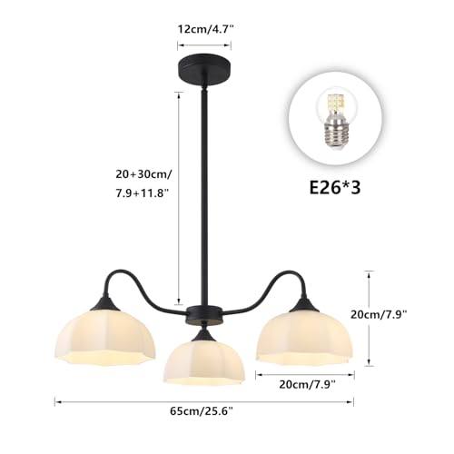Image of 3-Light Semi Flush Mount Chandelier Mid Century Modern Sputnik Chandelier Fixture Vintage Dome Pendant Light Contemporary Black Chandelier for Kitchens Living Room