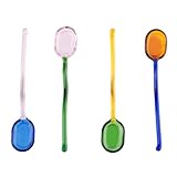 Colorful Clear Curved Glass Coffee Stirring Spoons (6.3') - Artful Mixing Spoon for Cocktails, Tea, Sugar, Milkshake, Salt & Desserts - Durable Kitchen Tool Different Cute Colors