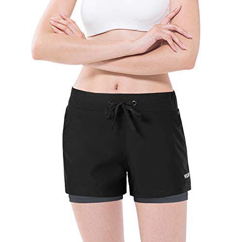 Shorts esportivos, Romacci Calções de corrida 2 em 1 femininos de secagem rápida e respirável treino