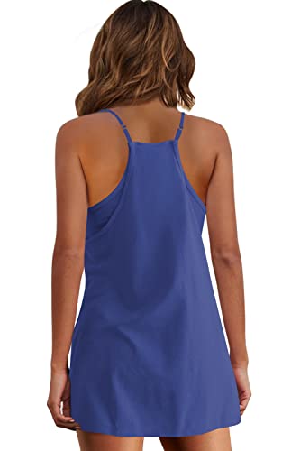Image of Panadila Womens Summer Sleeveless Mini Dress V Neck Spaghetti Strap Sundress Athletic Short Dress with Pockets