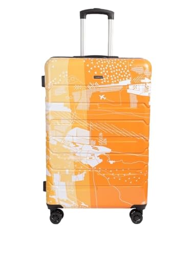 Image of TEAKWOOD LEATHERS Twin Printed Hardside Trolley 360 Degree 8 Roating Wheels, Trolley Bag for Travel (Orange, Large)