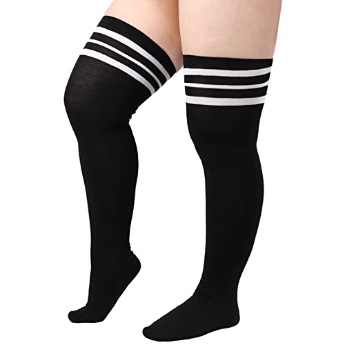 DRESHOW Plus Size Thigh High Socks Striped Over Knee Long Boot Stockings Knee High Tube Socks Leg Warmers for Women