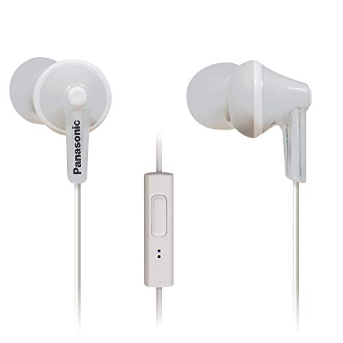 PANASONIC ErgoFit Earbud Headphones with Microphone and Call Controller Compatible with iPhone, Android and Blackberry - RP-TCM125-W - In-Ear (White) (Renewed)