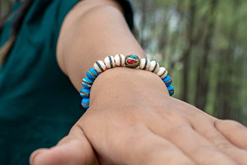 Hands Of Tibet Handmade Embedded Medicine Healing Bracelet Multi-Bead Spacer Bangle Adjustable Wrist Mala for Meditation Choices Color (Blue 1/White)2