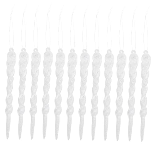 PRETYZOOM 12Pcs Weihnachtsbaum Eiszapfen Twist Eiszapfen Ornament 13Cm Weihnachtsbaum Hängen Ornament für Hochzeit Urlaub Hausgarten Dekoration Weiß