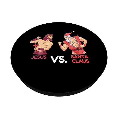 Jesus Vs. Santa Claus Christmas PopSockets Swappable PopGrip, Black - Image 2