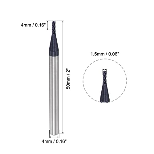 Image of uxcell Square Nose End Mill, 1.5mm Tip Dia Solid Carbide AlTiN Coated CNC Router Bits 4 Flute Spiral Milling Cutter HRC45 with 4mm Shank 50mm (2-inch) Length