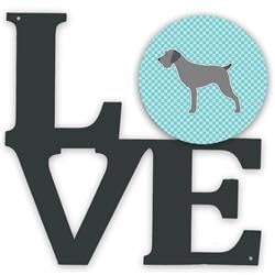 11.5 x 11.75 in. German Wirehaired Pointer Checkerboard Blue Metal Artwork Love Wall Decor