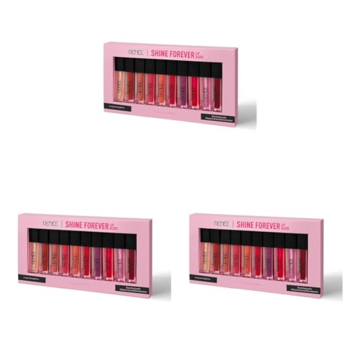 Image of RENEE Shine Forever Lip Gloss Combo of 10 l Non-Sticky, Hydrating, Nourishing l Long-lasting, Smooth, Moisturizing Effect l Shea Butter & Vitamin E Infused l Travel Friendly l Ideal Gifting
