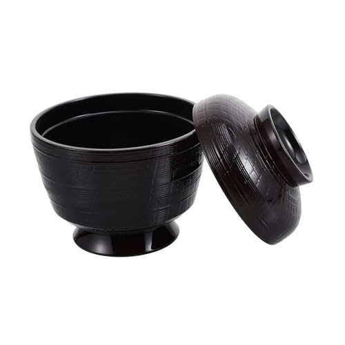 Sosoport 日式デザイン小型味噌汁碗 蓋付き耐熱プラスチック製スープボウル 多用途レストラン用食器 家用 で落下防止の和風小鉢