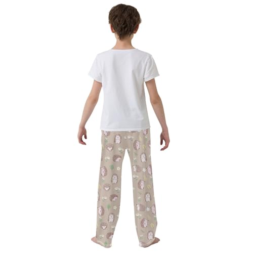 Hedgehog Wildflowers Boys Long Pants Soft Trousers Elastic Waist Kids Lounge Bottoms with Pockets S-XL3