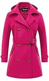 Chrisuno Long Pea Coat For Women Coats Womens Winter Women's Essential Elegant Wear Double Breasted Wool With Detachable Hood Rose Red XL