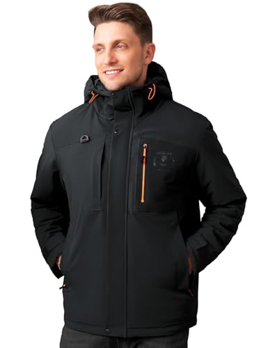 Image of Men's Thermal Waterproof Windproof Jacket Hooded Insulated, Lightweight Winter Snow Coat with Multiple Pockets