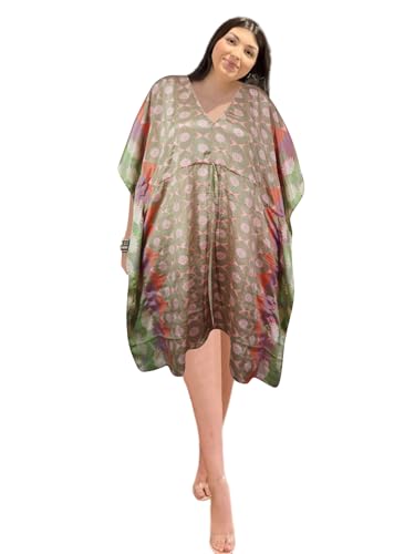 Pink Sherbet Glow Boho Dress : Recycled Silk Boho Summer Kaftan – Beach Dress L-2X