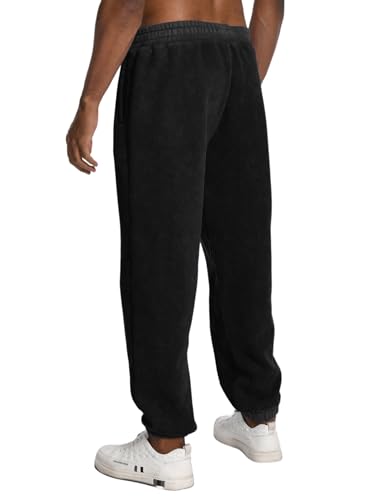 FAIABLE Heavyweight Fleece-Lined Joggers for Men, Winter Warm Washed Sweatpants Relaxed Fit Tapered Cuff & Drawstring Unisex2