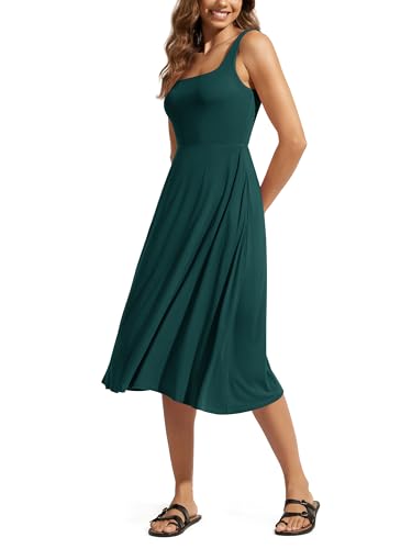 Image of ODODOS Square Neck Midi Dress with Pockets for Women Summer Casual Sleeveless Sundress Flare Tank Dress