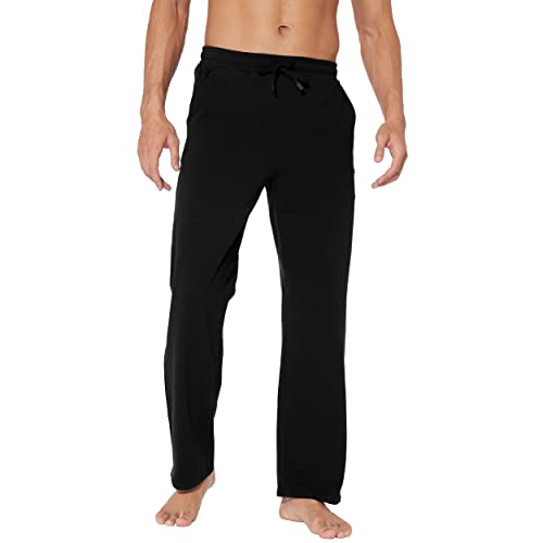 Xelorna Men's Cotton Yoga Sweatpants Athletic Pants Elastic Waist Jogging Running Pants Casual Jersey Pants With Pockets Black #TOP1