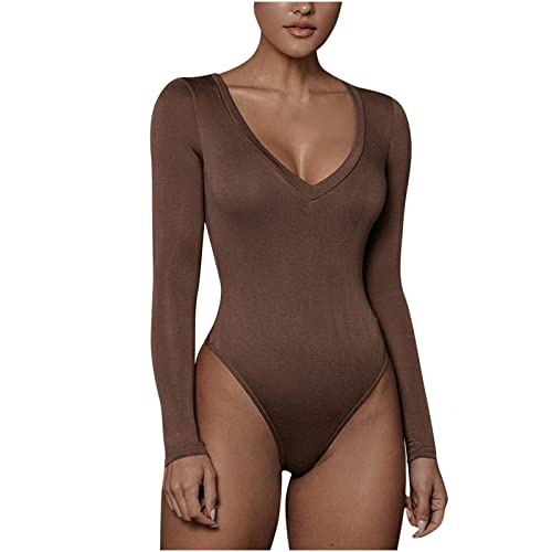 EMATOP Bodysuit Damen Body Langarm/Kurzarm Shirts Elegant Sexy Jumpsuit...