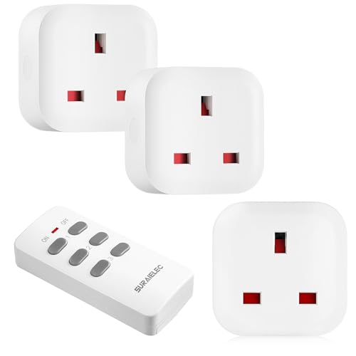 SURAIELEC Remote Control Plug Socket UK 100Ft Wireless Light Switch 13A/3120W Heavy Duty Indoor Wireless Outlets Energy Saving Sockets for Home and Mobility Needs 3-Socket with 1 Remote