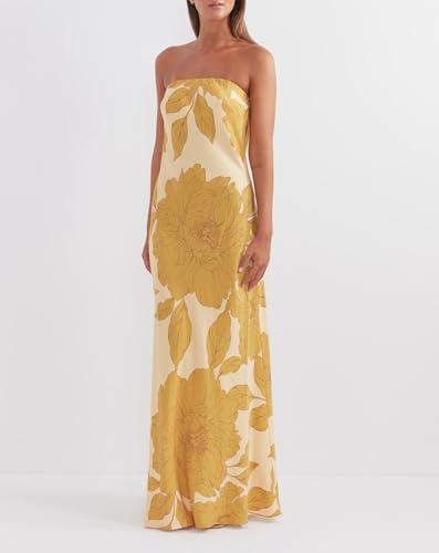 Image of Women Floral Strapless Maxi Dress Y2K Bodycon Tube Long Dresses Sexy Party Formal Cocktail Beach Slit Dress
