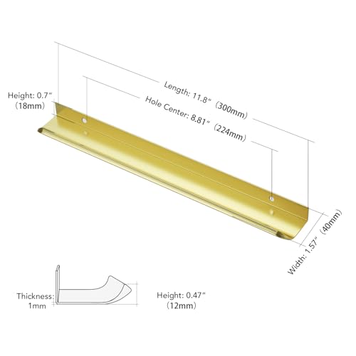 Image of Gold Cabinet Handles Finger Edge Pulls 11.8 Inch CC 20 Pack | Low-Profile Finger Grip, Cabinet Door Edge Mount, Smooth Handle Shape, 5.9 Inch (150mm), For Drawers, Cupboards, Kitchen
