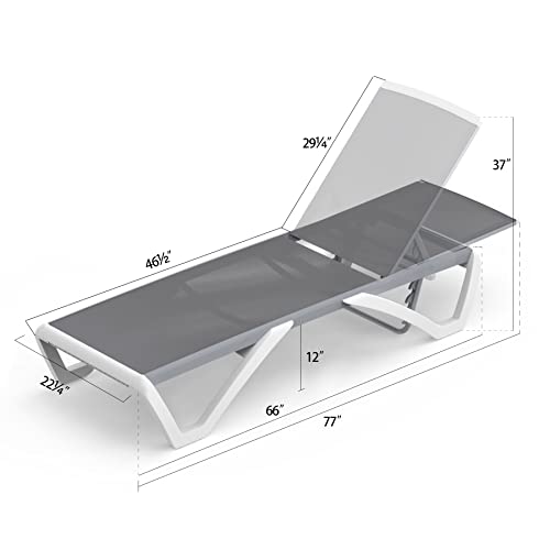 Image of Domi Outdoor Lounge Chair, Aluminum Patio Chaise Lounge with 5 Position Adjustable Backrest and Wheels, All Weather Reclining Chair for Patio, Yard, Balcony, Poolside (Grey)