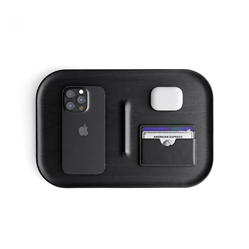 Valet Tray Wooden Minimalist Japandi Premium Catchall Edc Concierge Tray Organiser - Black Wood, 30 x 20 x 1.3 cm