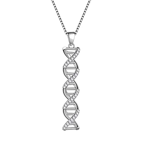 Aurora Tears Infinity Spiral DNA doble hélice, química ciencia collares pendientes conjunto de anillos de plata de ley 925 biología molécula colgante joyas conjunto, Cristal, Circonita cúbica Cover