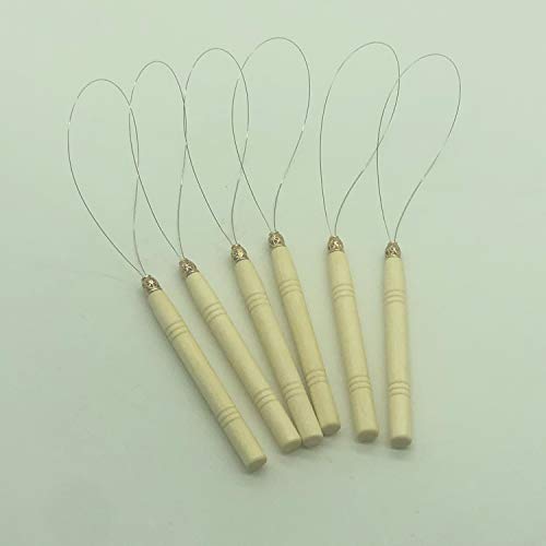 5 Wooden Hair Extensions Loop Needle Threader Wire Pulling Hook Tool for silicone microlink beads and feathers, Set of 6 for hair or feather extensions (6 Loop Tools)