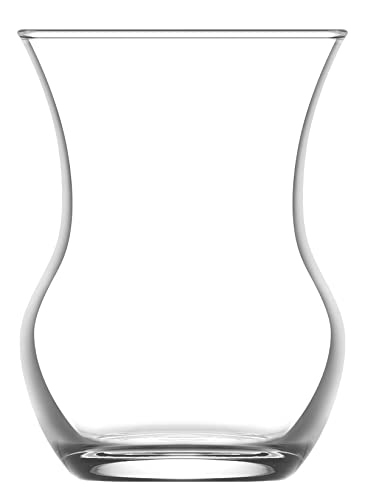 LAV Traditional Turkish Tea Glasses & Saucers | Set of 6 x 4.25 oz | Tea Cups, Glass with Saucer | Dishwasher Safe | Serving, Kitchen, Glassware Gifts, Gift Sets