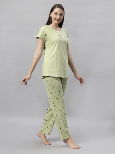 Image of DZZO Women's Cotton Printed Night Suit Set of T-Shirt & Pyjama, Night wear Dress, Relaxed wear for Women /Girls
